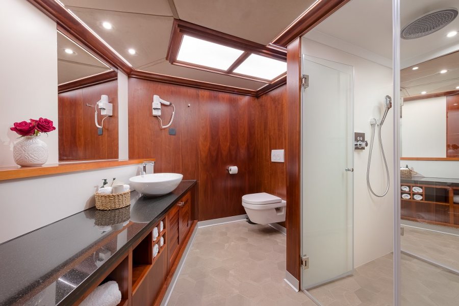 Huge bathroom within master cabin, two separate bathrooms with shared shower